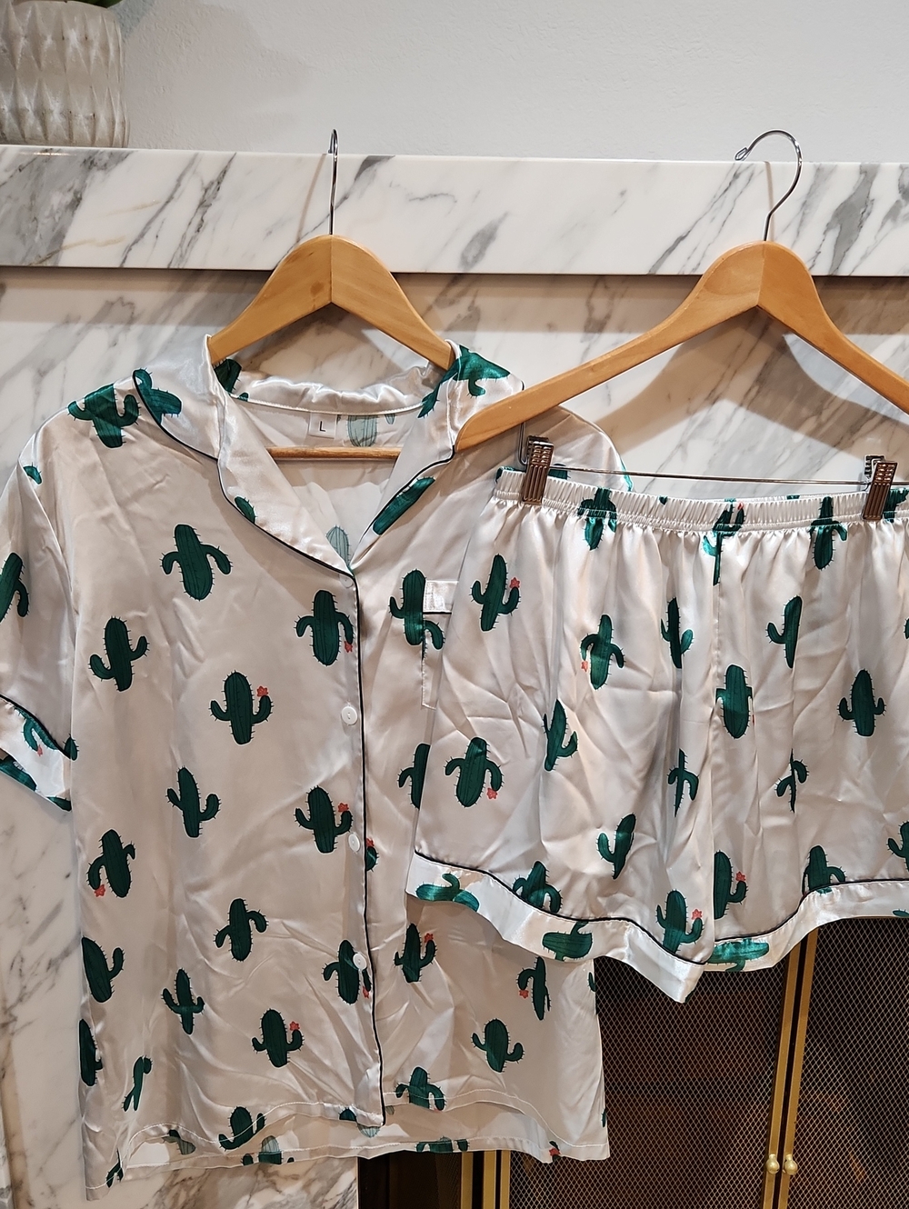 Cactus Print Satin Pajama Set